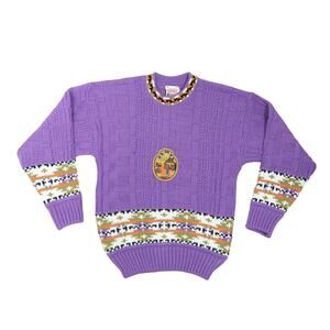 Vintage 70s Lycee Mixte purple fair isle acrylic knit sweater Women M